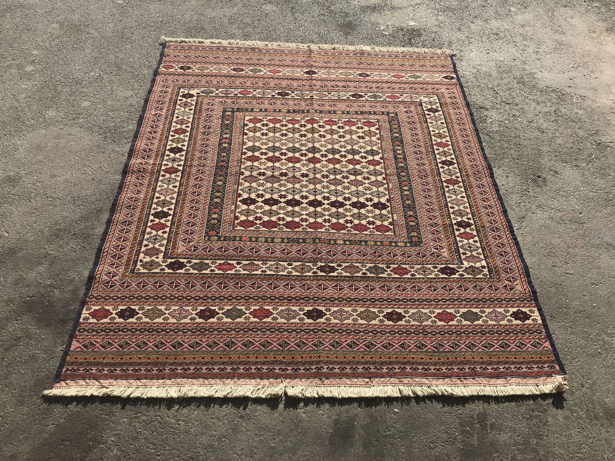 Afghan Kelim Old Style Natural Carpet 90x150 Hand Woven Beige Geometric 