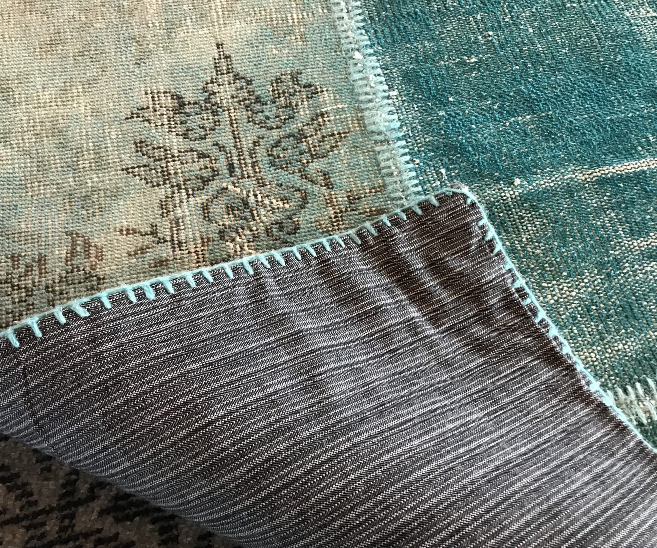 blue patchwork rug